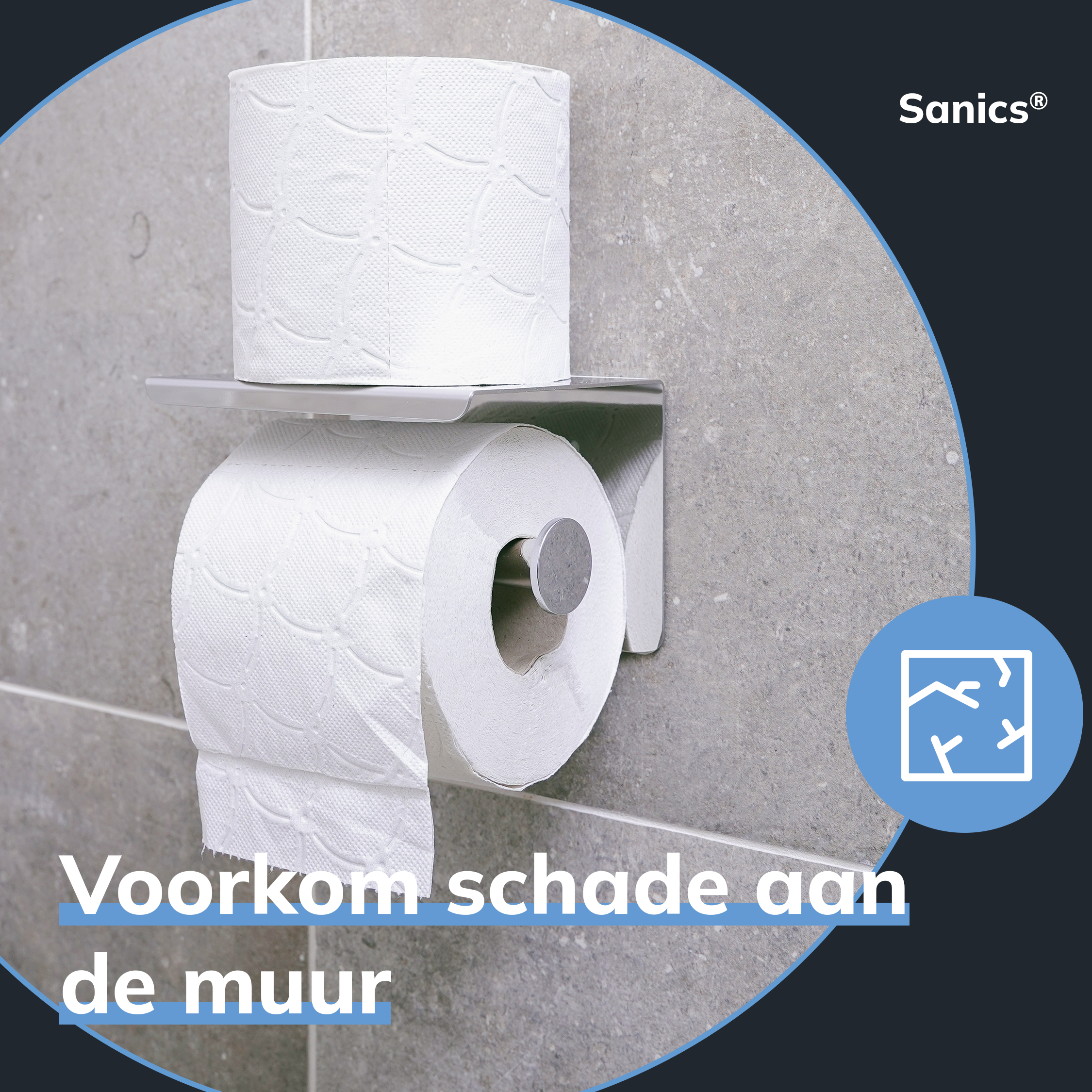Ansichtkaart Fabrikant Prominent Toiletrolhouder met Plankje Zonder Boren - Zilver - Sanicswinkel